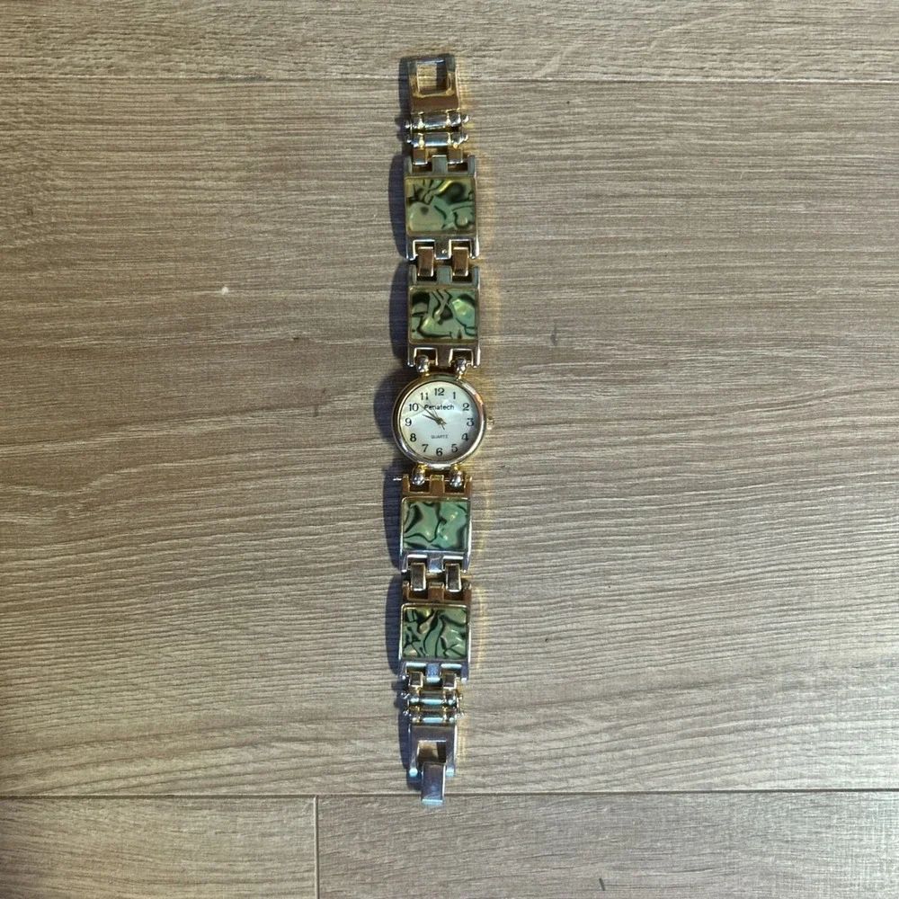 Penatech Quartz Watch Gold Tone Abalone Link Bracelet